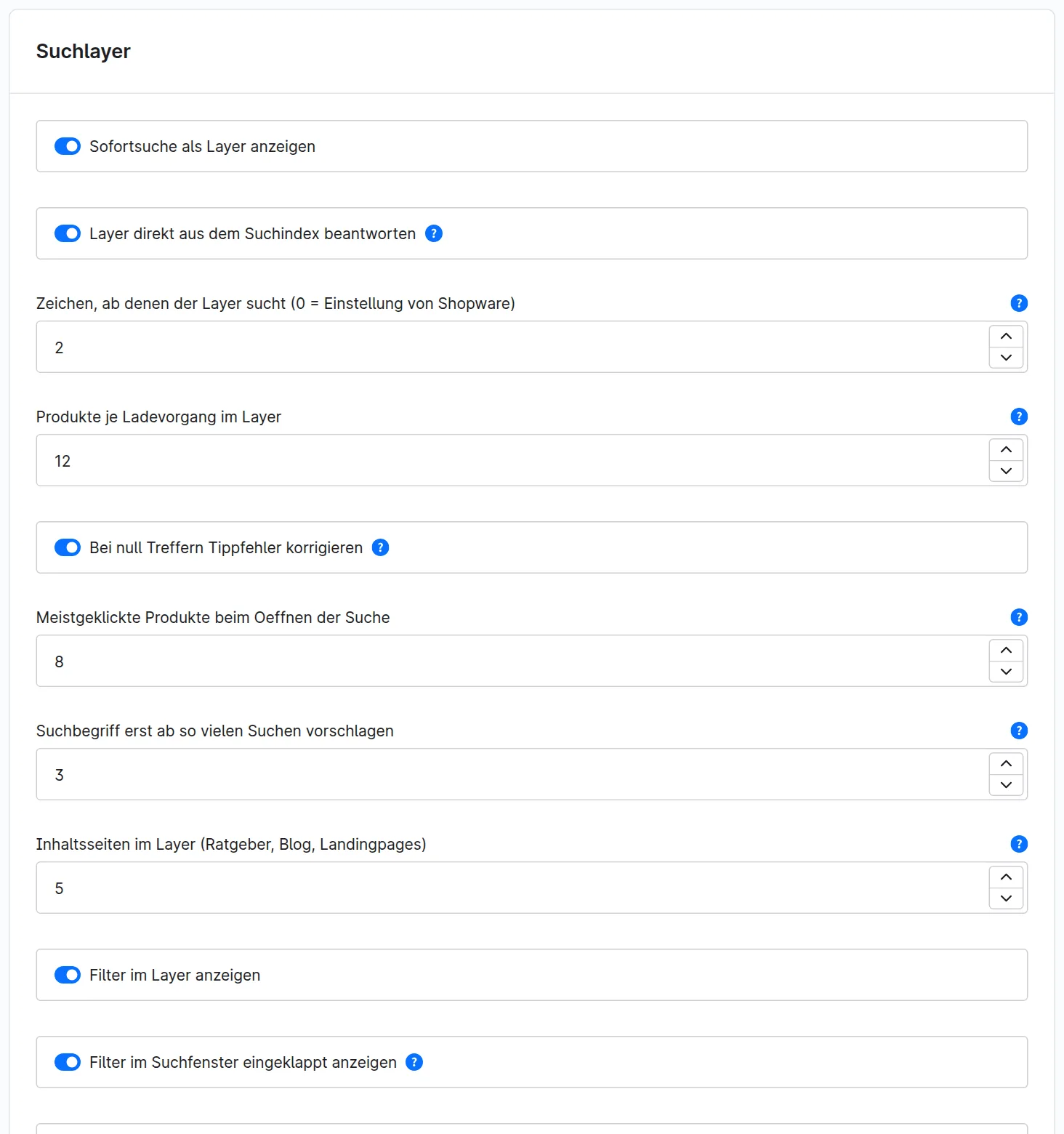 Einstellungen für das Suchfenster