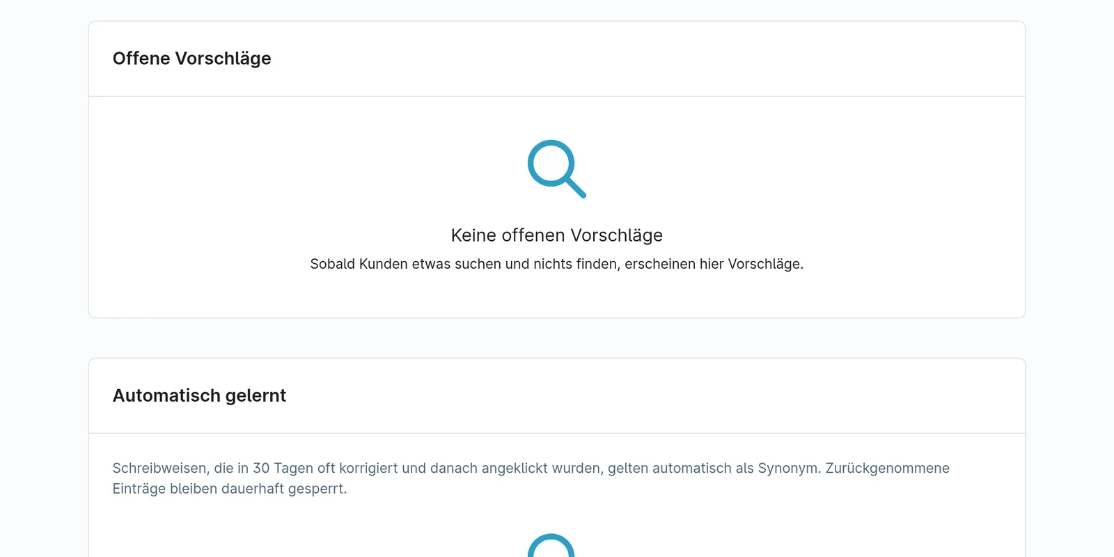Offene Synonymvorschläge und automatisch gelernte Synonyme