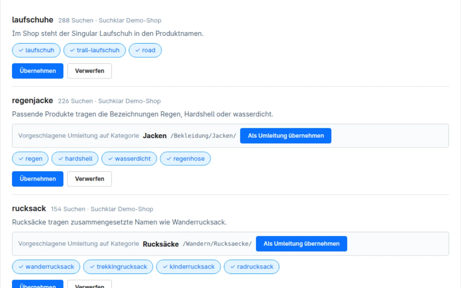 Admin: KI-Vorschläge für Synonyme